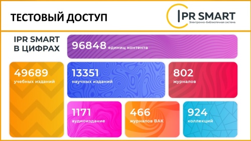 ТЕСТОВЫЙ ДОСТУП К ОБРАЗОВАТЕЛЬНЫМ МОДУЛЯМ ЭБС IPR SMART