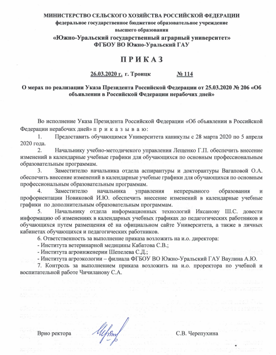 О мерах по реализации Указа Президента Российской Федерации от 25.03.2020 № 206 «Об объявлении в Российской Федерации нерабочих дней»